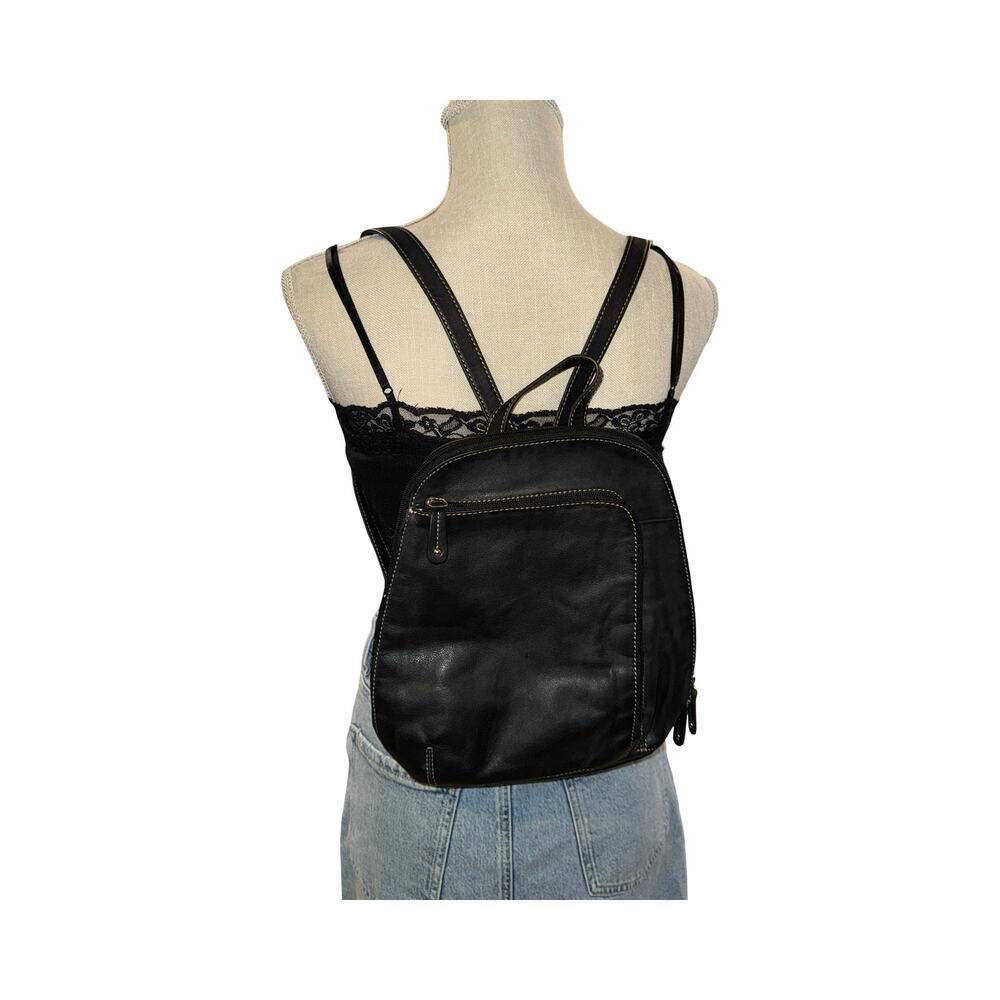 Tignanello Black Pebbled Leather Small Backpack Y2K